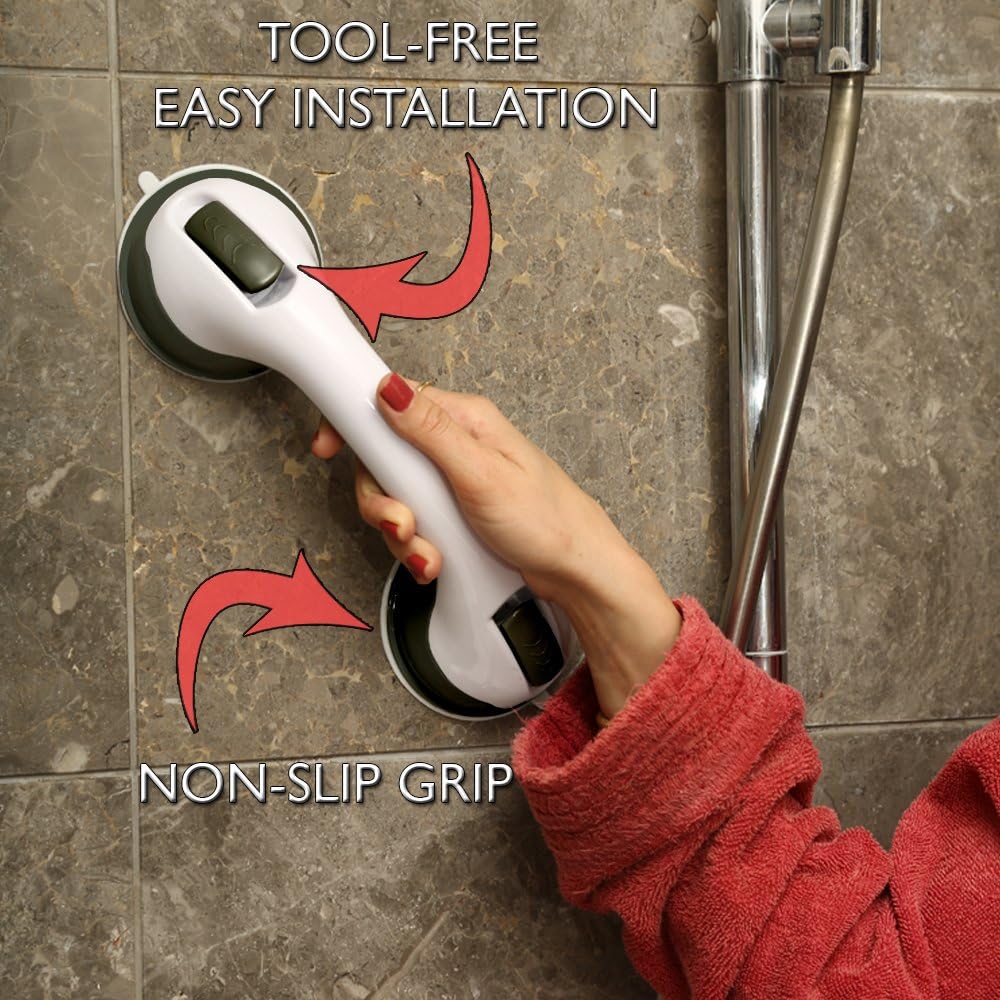 Grab Bars for Bathroom by Dr. Maya - Bath Support with Free Bath Mat - Suction Cup Grip Bar and Shower Handle for Bathtub - Assist Balance Handrail for Tub - Elderly, Seniors, Handicap, Disabled: Health & Personal Care