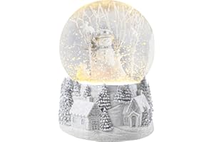 VCUTEKA Christmas Snow Globe Musical Snowman Country Village Silver Xmas Tree White Water Snow Globes LED Light Change Music Box Home Christmas Decor for Kids Snowman Snow Globes