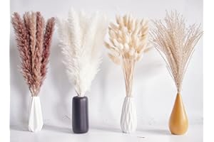 BANNIFLL 100 PCS Dried Flowers Pampas Grass Bouquet, Boho Table Decor, Bunny Tails Dried Flowers, Brown Pompas, White Pampas Grass for Wedding, Home, Rustic Party, Baby Shower Decorations