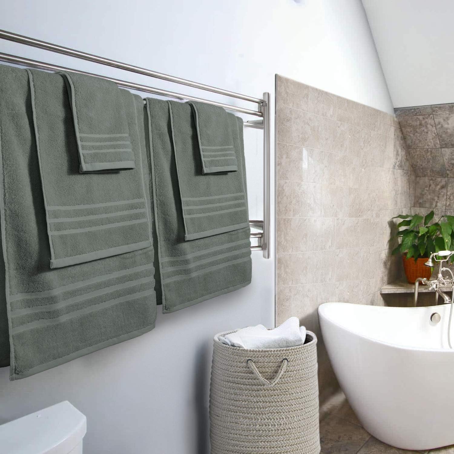 Josmon Towel Sets, 100% Cotton Bath Towels Set 6 Pieces for Bathroom, Luxury Highly Absorbent Hotel Spa Gym 2 Bath Towels 2 Hand Towels 2 Washcloths, Grey: Kitchen & Dining