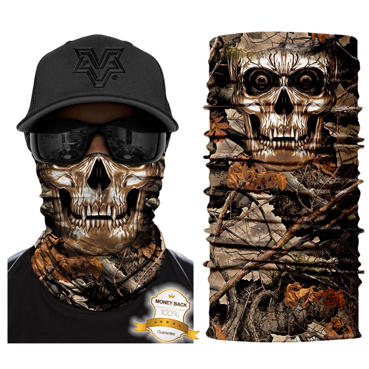 ECOMBOS Multifunctional Headwear Bandana Bibs with Tube for Cycling, Yoga, Hiking, Riding, Paintball Forest skull