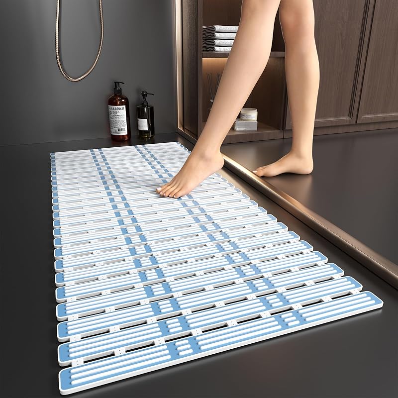 XIYUNTE Bath Mat 90x40cm Non Slip Cut to Size Anti Mould Blue