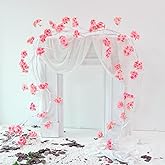 300cm/118inch Large Flexible White Artificial Tree Vines Twine Wood Branches with Pink Hydrangea Flowers Garland Twig Reptile Climbing Fake Plants for Wedding Arch Christmas Wall Hanging Decoration