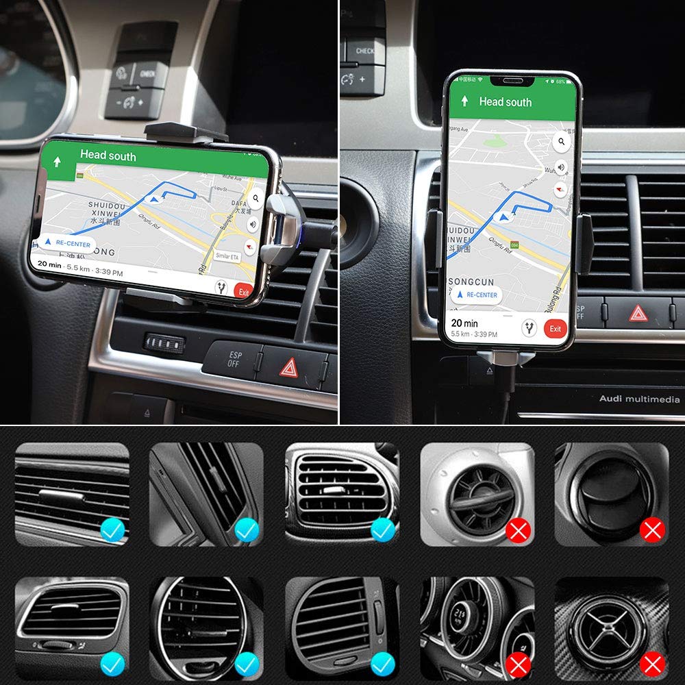 slopehill Wireless Car Charger, Auto-Clamping 10W Qi Fast Wireless Charging Dashboard Car Phone Holder with 360° Air Vent Holder,Compatible with Samsung, 7.5W for iPhone (Style C)