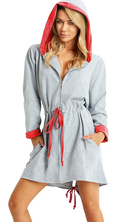Damen Kurz Gewand Mit Kapuze Weiche Und Leichte Reissverschluss Bademantel