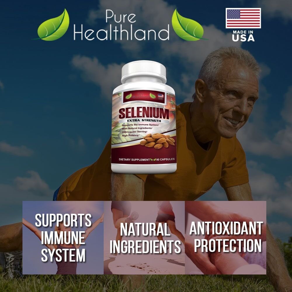 SELENIUM EXTRA STRENGTH Supplement Capsules. Pure Healthland\'s Powerful 200mcg Antioxidant Which Supports Immune System, Heart, Thyroid, & Prostate Health.