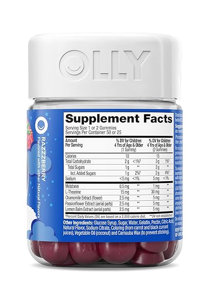 OLLY KIDS SLEEP GUMMY, 0.5MG MELATONIN, L THEANINE, CHAMOMILE, AND LEMON BALM, CHILDRENS CHEWABLE SUPPLEMENT, RASPBERRY – 50 COUNT