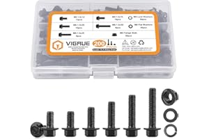 M6-1.0 x 12/16/20/25/30mm Flanged Hex Head Bolts Serrated Flange Nuts Washers Assorment 200Pcs Class 10.9 Alloy Steel Black Z