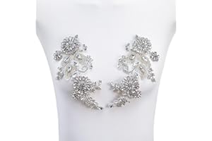 FixrWre Pair Handmade Shining Crystals Rhinestones DIY Clothing Applique Patches, Sewing Beads Sequins Stone Trim Accessories for Wedding Dress Decoration(White-Small)