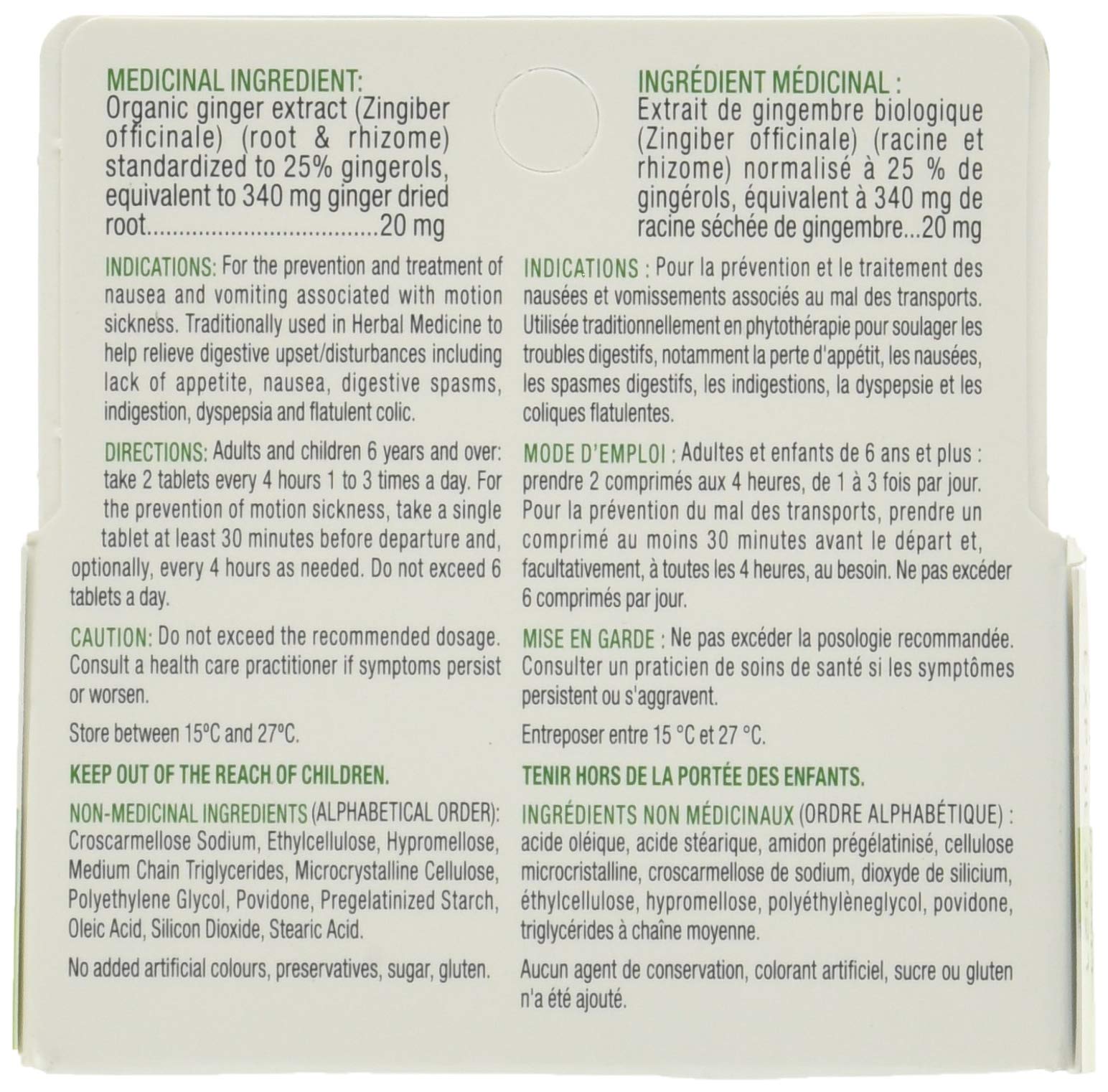 Certified Organic Ginger GRAVOL NATURAL SOURCE (20 Tablets