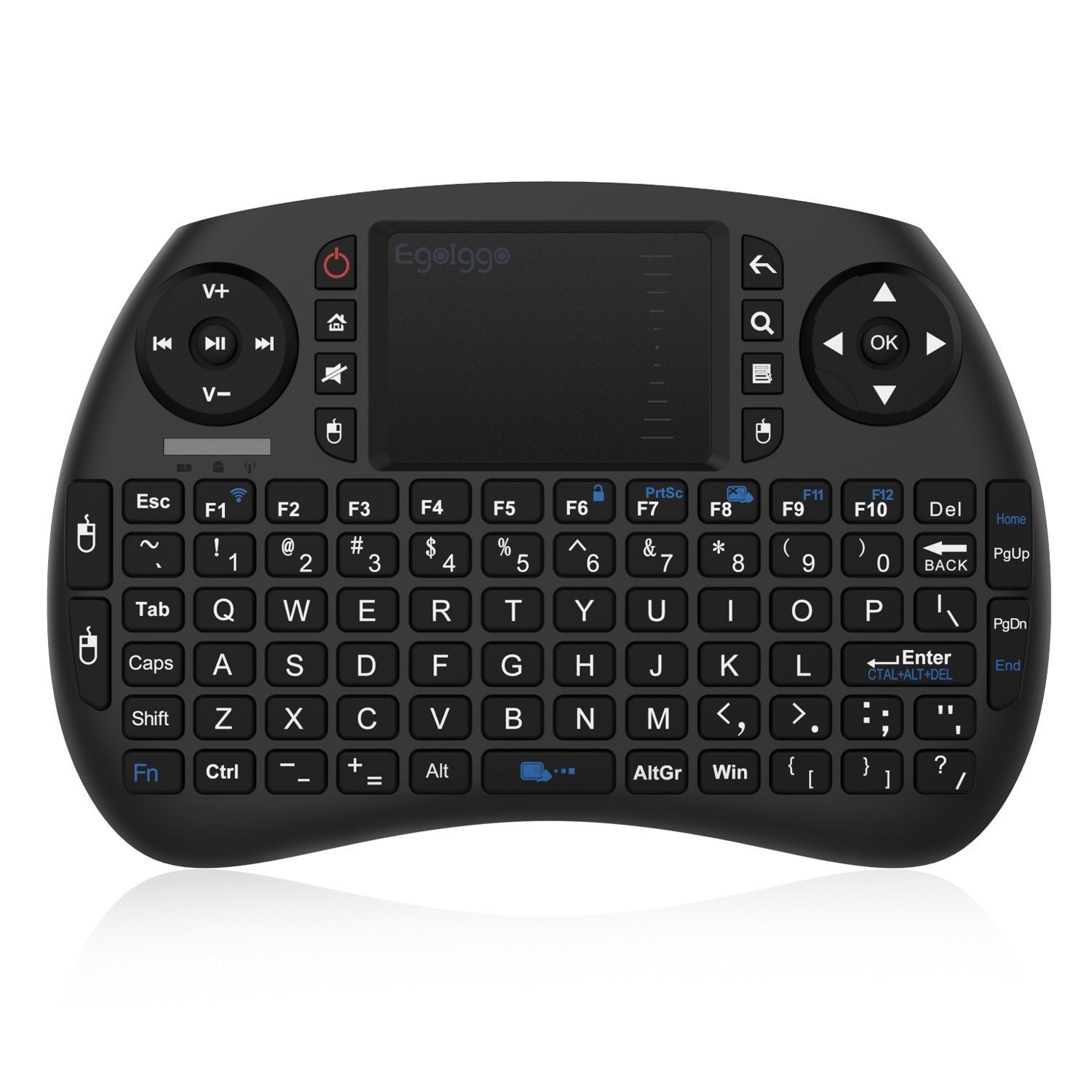 EgoIggo 2.4GHz Mini teclado inalámbrico Touchpad ratón compatible con Raspberry Pi Android Box，Google Box，Pad PC Smart TV control remoto （Negro）