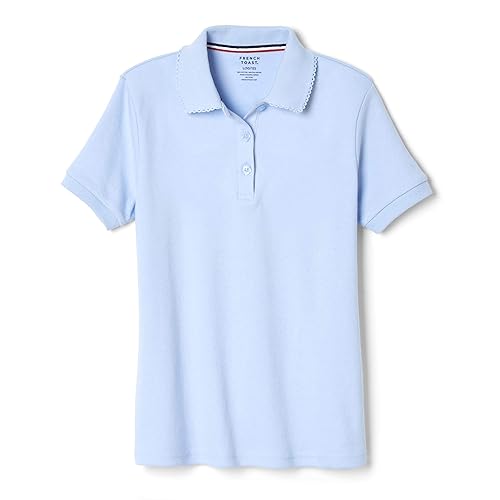 French Toast girls Short Sleeve Picot Collar (Standard & Plus) Polo Shirt, Light Blue, 6-6X US