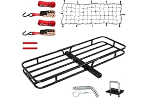 Donext 53" x 19" x 5" Hitch Cargo Carrier, 500 Lbs Heavy Duty Trailer Cargo Carrier Basket, Hitch Mount Cargo Carrier with Net, Strap, Tightener, Fits 2" Hitch Receiver for Car SUV Truck Pickup