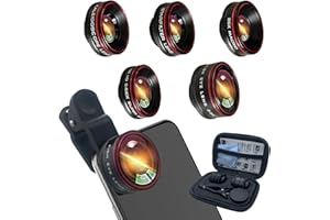 BOSTIONYE Phone Camera Lens,Clip on Cell Phone Lens kit 5 in 1, 235° Fisheye Lens + 25X Macro Lens + 0.62X Super Wide Angle Lens,Starlight+Kaleidoscope,for Most iPhone Android Phones and Smartphones Black