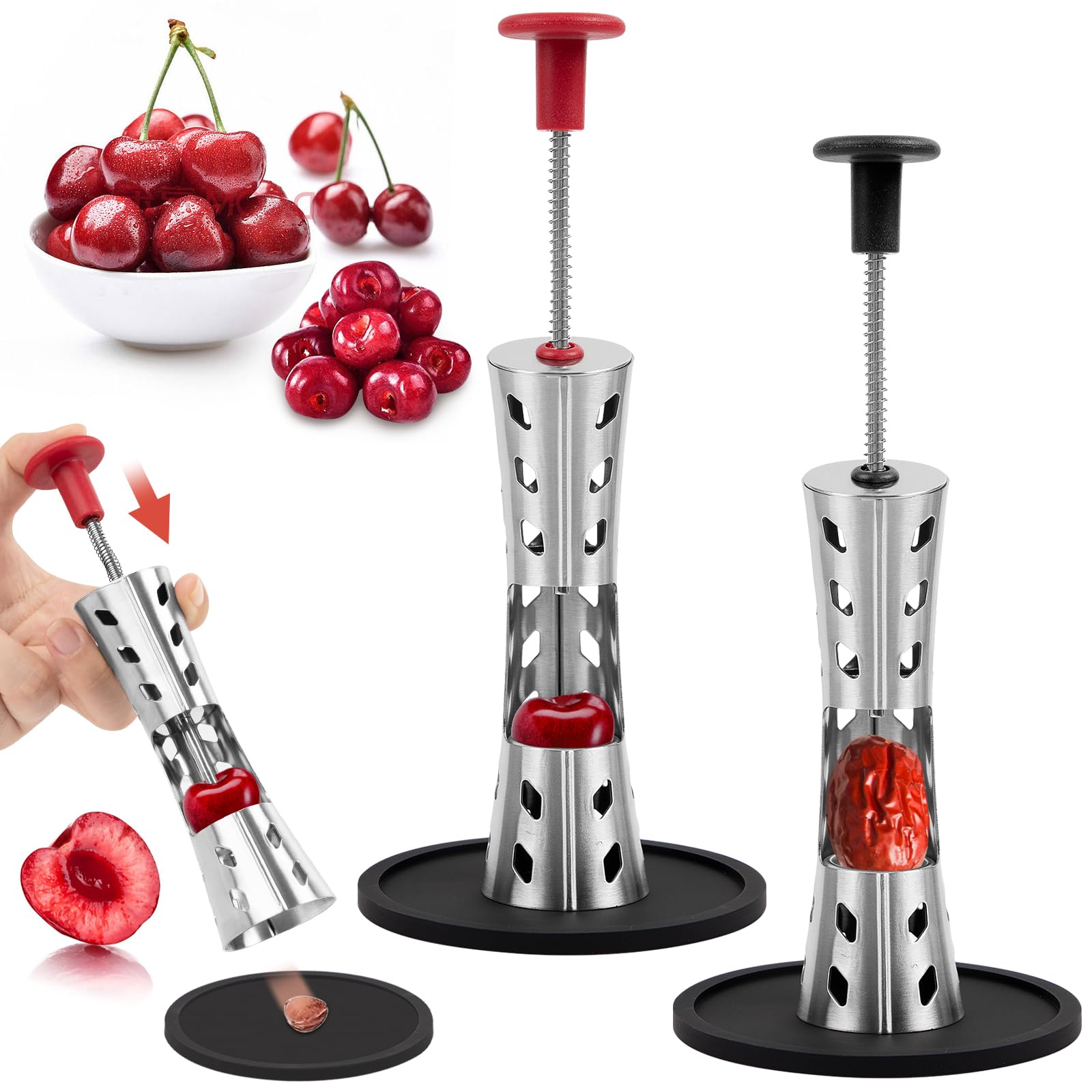 Photo 1 of 2 Pack Cherry Pitter,304 Stainless Steel Cherry Pitter Remover Tool,Durable Cherry Seed Remover,Portable Press Cherry Core Remover,Multi Cherry Pitter for Kitchen,Cake Shop,Fruit Salad
