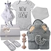 Baby Boy Girl Gift Box Set Newborn Baby Blanket, Newborn Lovey Security Blanket, Baby Wooden Rattle Toy, New Born Clothes Bib