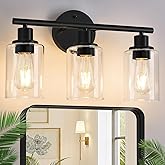 Zarbitta 3-Light Bathroom Light Fixtures, 17.23" Black Modern Vanity Lights with Clear Glass Shade, Bathroom Wall Lamp for Mi
