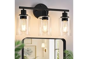 3-Light Bathroom Light Fixtures, Black Bathroom Wall Lights, Modern Bathroom Vanity Light with Clear Glass Shade, Bathroom Wa