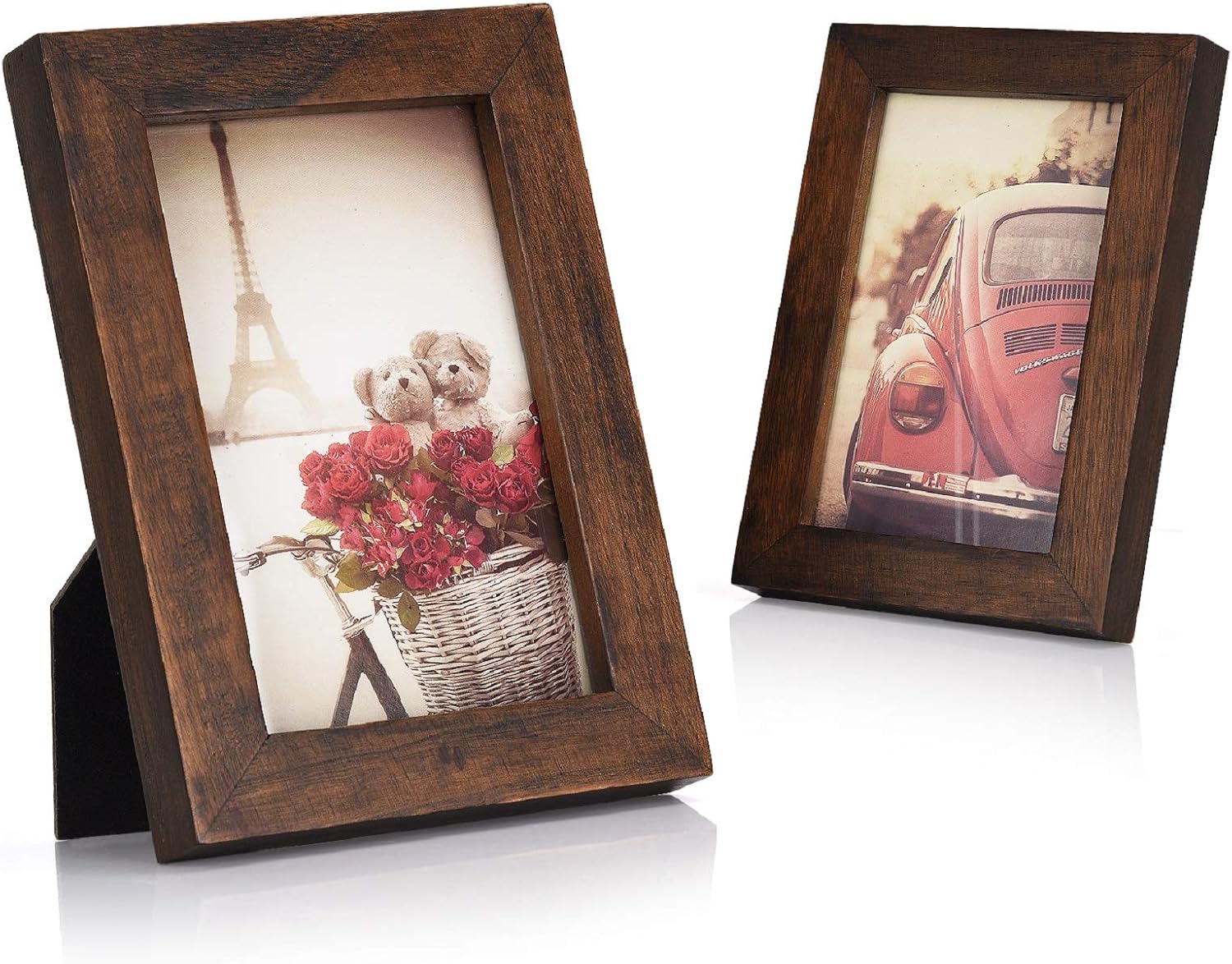 Emfogo 4x6 Picture Frames Photo Display for Tabletop or Wall Mount Solid Wood High Definition Glass Photo Frame Pack of 2 Vintage Walnut -