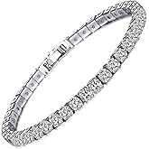 14K White Gold Plated 5mm Cubic Zirconia Tennis Bracelet for Women and Men, Classic Silver Diamond Tennis Bangle Bracelets, Adjustable Detachable 7.6IN Length, Suitable for Everyone