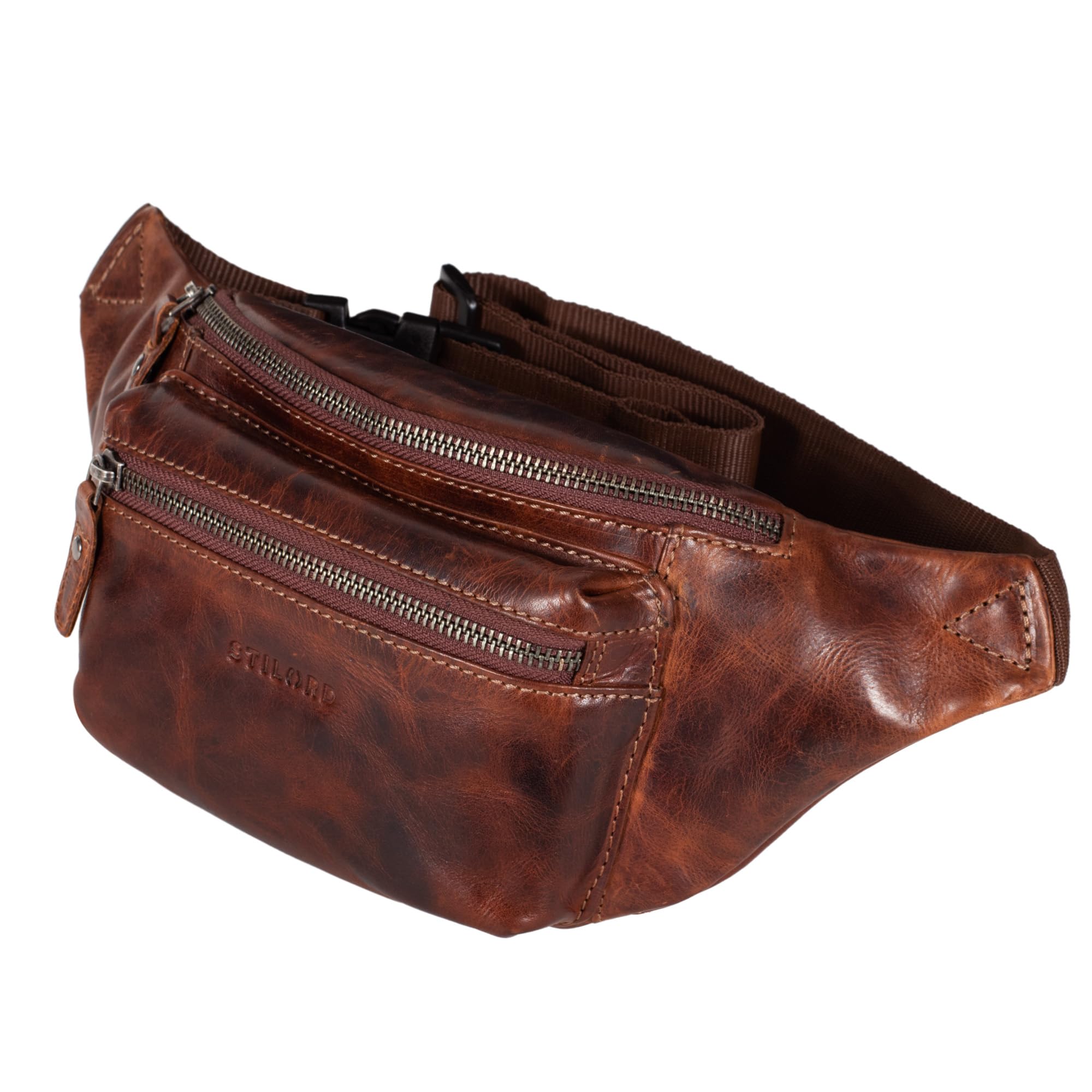STILORD "Portland" Vintage Bum Bag Leather Vintage Pouch Bag or Cross-Over for Festival Belt Waist Bag Genuine Leather Colour:Milano - Brown