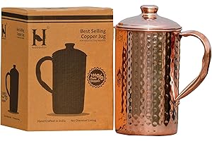 HealthGoodsIn - Pure Copper Hammered Water Jug | Copper Pitcher for Ayurveda Health Benefit