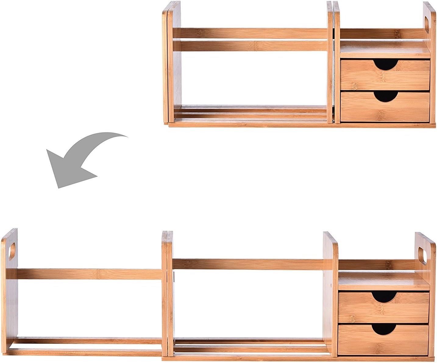 Bramley Power Natural Bamboo Desk Organiser Bookshelf with 2 Drawers ...