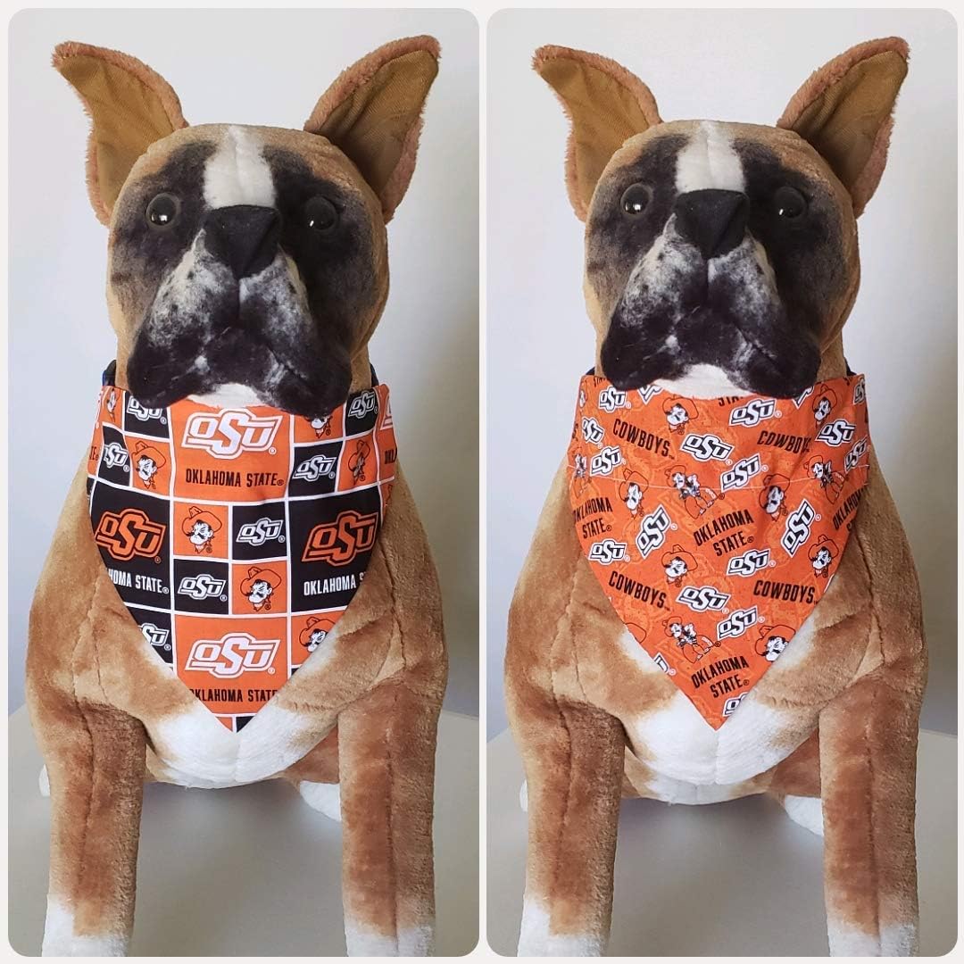Reversible Bandana, Made With Oklahoma State University Fabric, Pistol Pete, Scarf, Dog, Cat, Pet, Slip On Over The Collar, (Does Not Tie) 2 in one