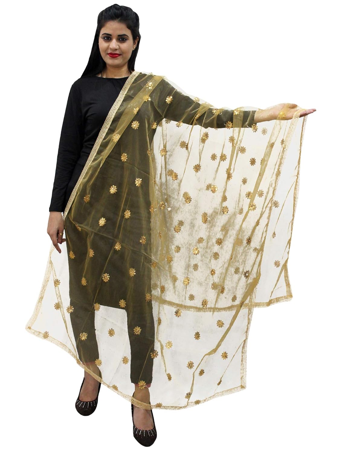 hautemoda golden chanderi silk embroidered dupatta
