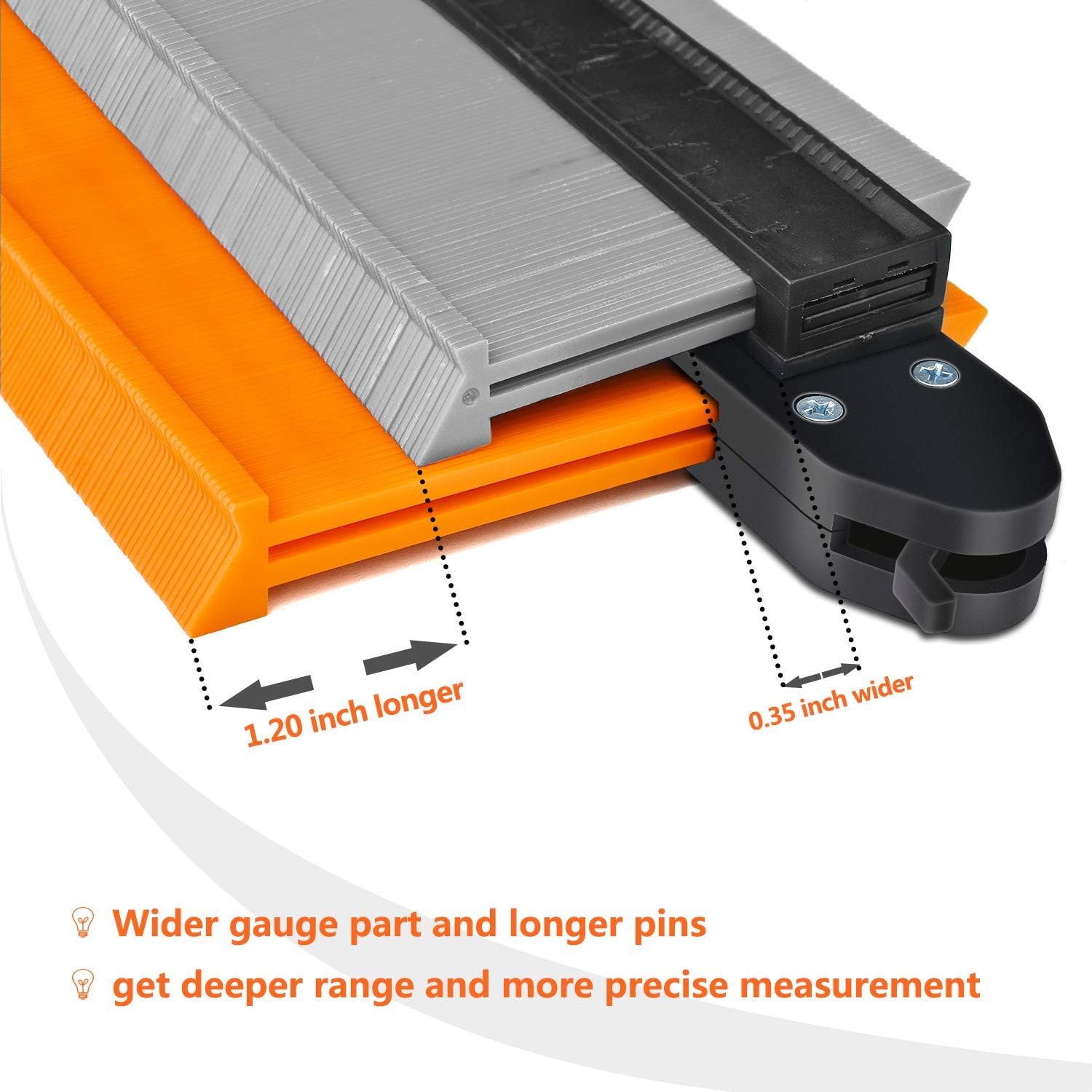 Contour Gauge Duplicator with Lock, GOXAWEE Widen Shape Duplication Gauge Tool 5”& 10”, 2 Pack Master Outline Measuring Plastic Ruler for Corners, Woodworking Templates, Tiles and Laminate (Orange) - - 