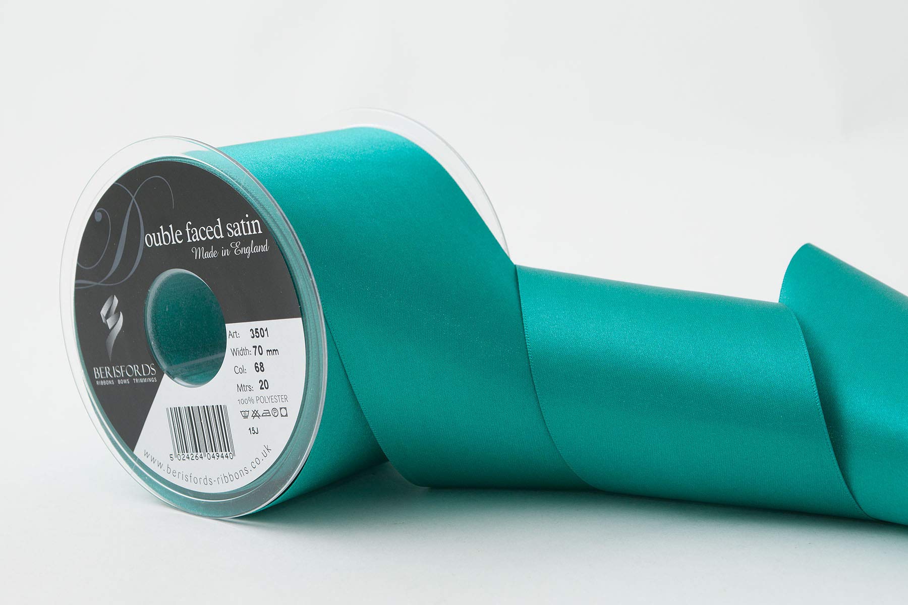 Berisfords Double Faced Satin Ribbon, Jade, 70 mm Width, 20 metre Length — image 1