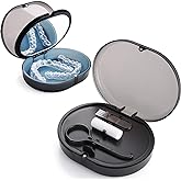 LONGMON New Double-layer Retainer Storage Case with Belt Chewing,Removal Tool,Cleaning Brush,Built in Mirror Orthodontic Retainer Case