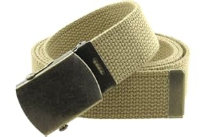 BC BELTS Canvas Web Belt Military Style with Antique Brass Buckle and Tip 50" Long
