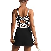 ReachMe Womens Tennis Dress Workout Dresses with Built in Shorts and Bra Athletic Rompers Summer Golf Outfits(Black,S)