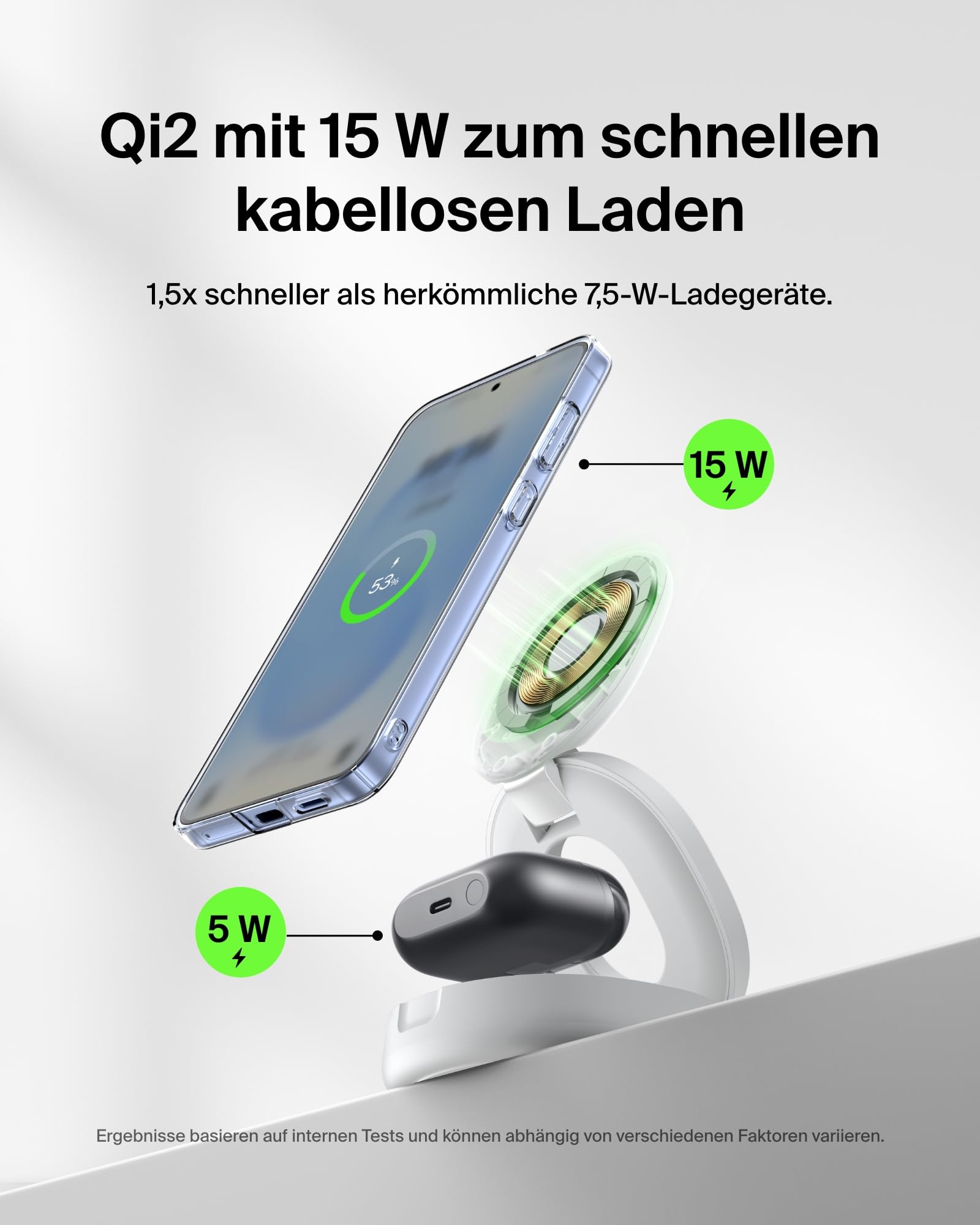 Belkin BoostCharge 2-in-1 Induktive Ladestation mit Qi2, 15W, MagSafe-kompatibles Ladegerät, Kabellose, Kompakte, Verstellbare, für iPhone 17, Air, 16, Pixelsnap, AirPods, inkl. 30-W-Netzteil – Weiß 3
