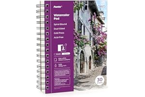Funto Watercolor Pad 5.5x8.5", 30 Sheets, 140 lb/300 gsm, Double-Sided Cold Press Paper, Spiral Bound, Heavyweight Paper for 