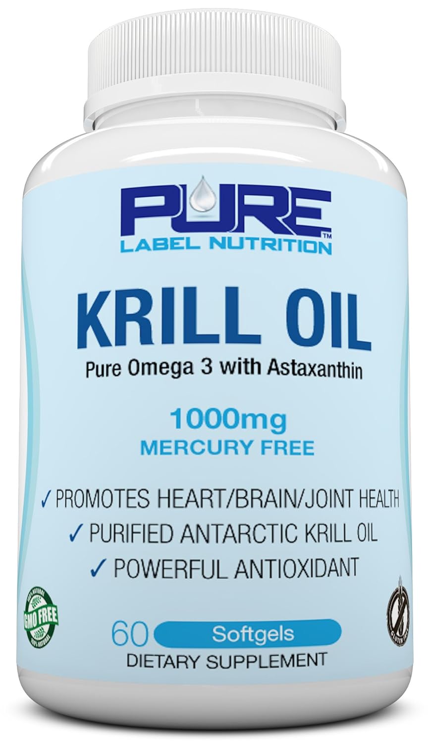 Krill Oil 1000mg w/ Astaxanthin PUREK Top Rated 1 Fish Oil Omega 3 6