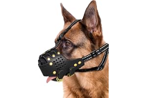 MIDOG Dog Muzzle, German Shepherd Dalmatian Doberman Setter Leather Basket Adjustable Muzzles for Medium Large Breeds, Soft Breathable Secure Anti-Barking Muzzles, Allows Drinking and Eating (Black, M)