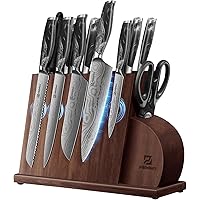 Piklohas 14 Pieces Knife Set for Kitchen with Magnetic Block, Razor Sharp High Carbon German Stainless Steel Damascus Pattern
