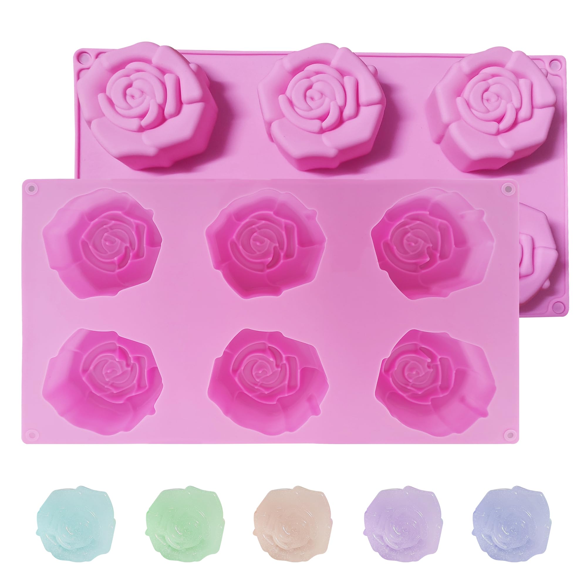 Photo 1 of 1 Pc Rose Silicone Mold, Non - Stick 6 Cavities Large Soap Mold, Reusable Flower Molds Silicone for Handmade Soap Making, Chocolate, Candy, Ice Cube, Cake Decoration, Jelly, Muffins, Easy to Clean