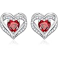 Iefil Birthstone Earrings for Women, S925 Sterling Silver Birthstone Heart Stud Earrings Birthday Gifts for Women