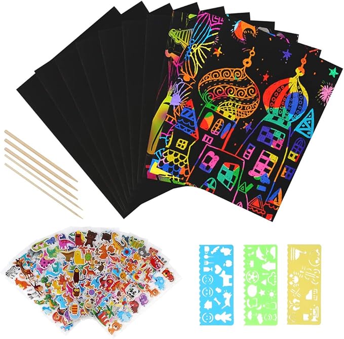 DIYASY 24pcs Scratch Art Paper Kits for Kids, Magic Scratch Art Rainbow