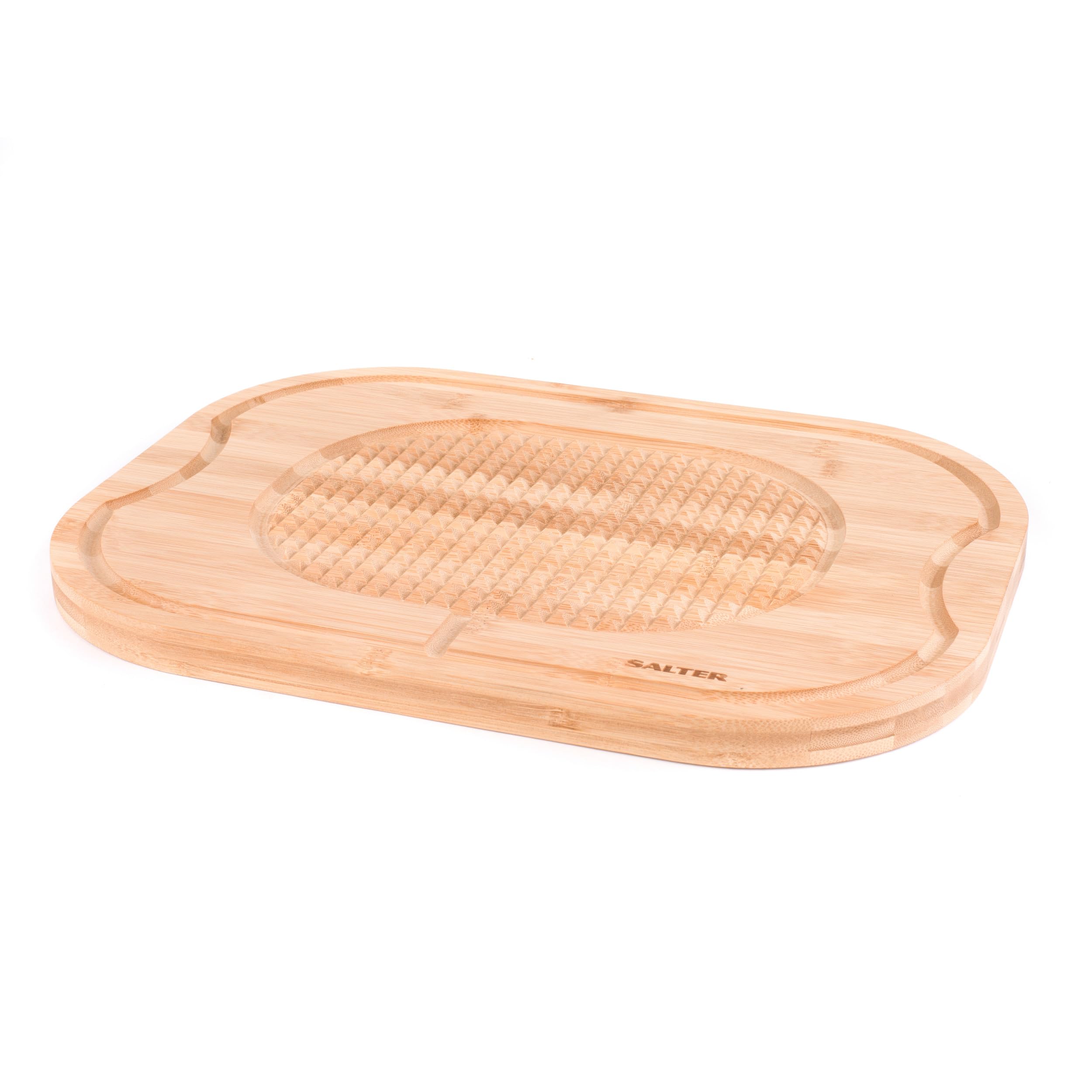 Salter BW07271 Bamboo Chopping Board – Wooden Carving Surface With Textured Spikes Meat Rest, Serving Board/Platter, Steak Cutting Board, Juice Groove, Meats/Bread/Fruit/Vegetables, Durable, 40 x 30cm