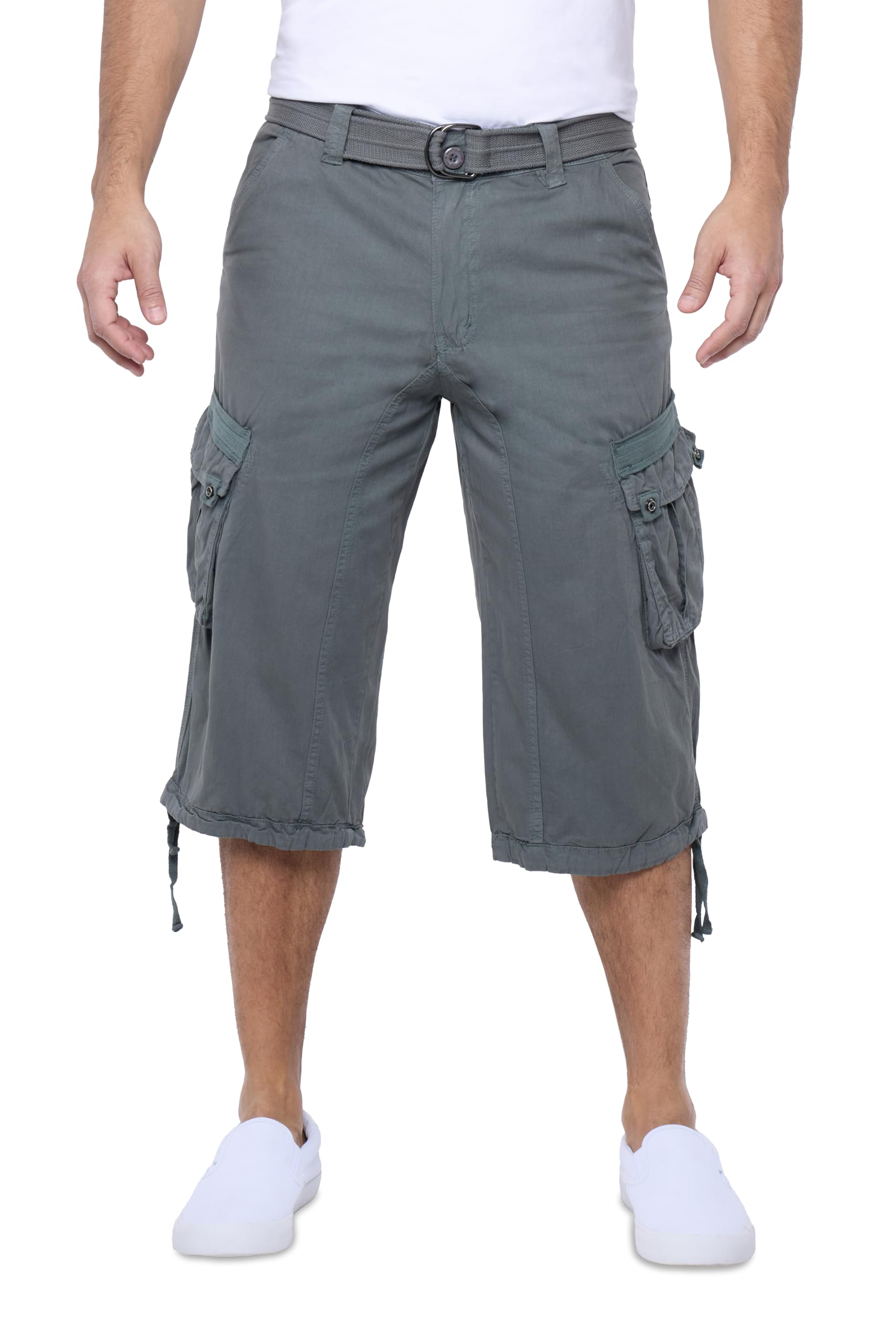 Photo 1 of X RAY Men's Belted Long Cargo Shorts for Men, Below Knee Length Mens Cargo Shorts, 3/4 Pants (Big and Tall Shorts for Men) Grey 46