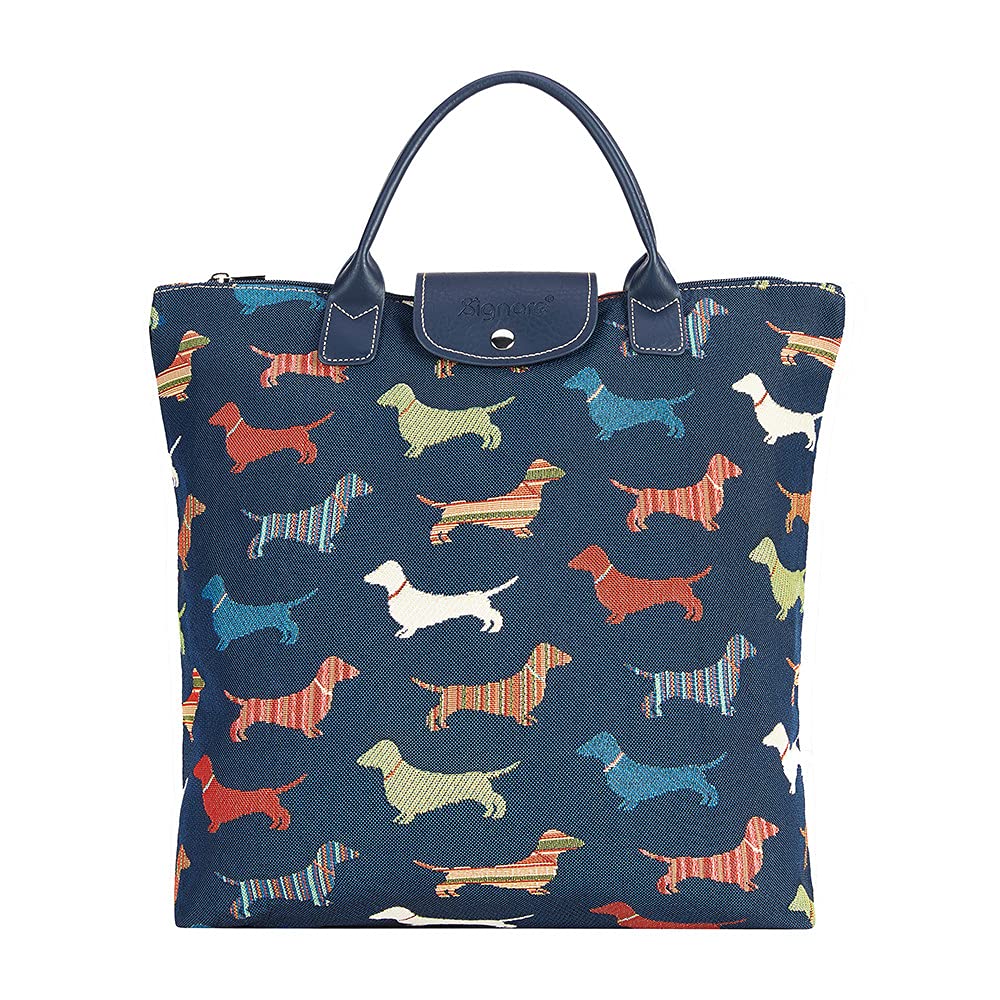 Signare Tapestry Foldable Tote Bag Reusable Shopping Bag Grocery Bag with Animal and Pet Design (Dachshund, FDAW-DACH)