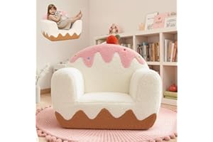 OUOZZZ Toddler Chair for Ages 1–6, Soft Sherpa Kids Sofa with Book Pocket & Carry Handle, Cozy Single-Seat Couch for Playroom or Bedroom, Christmas Birthday Gift for Girls (Ice Cream)