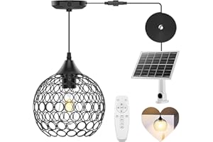 SunBonar Vintage Hanging Solar Chandelier, Dimmable 2700K Shed Lights Indoor/Outdoor with Remote & Timer & On/Off Switch, Attractive Pendant Lantern for Garden, Yard, Barn, Patio, Porch, Gazebo