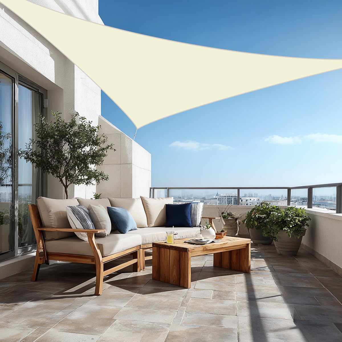 Green Bay Cream Patio Anti-UV Shade Sail - 2x2x2m Triangle - Gazebo Sail Awning Canopy