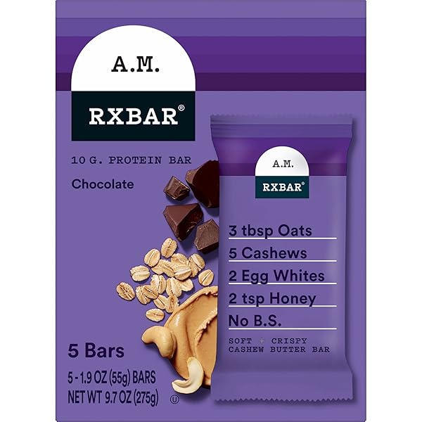 RXBAR A.M. PROTEIN BARS, GLUTEN FREE SNACKS, BREAKFAST SNACKS, CHOCOLATE, 9.7OZ BOX (5 BARS)