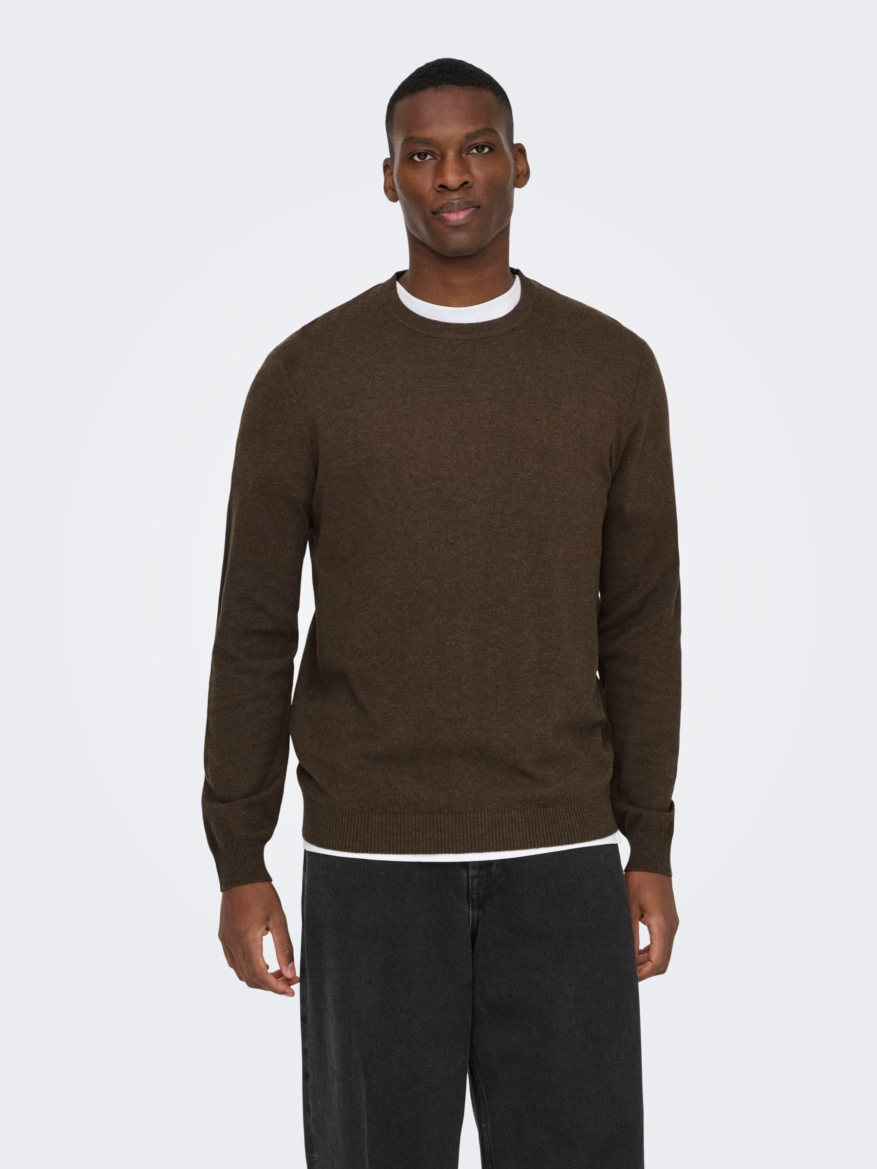 ONLY & SONS Herren Onsloui Reg 12 Mel Crew Knit Noos, Coffee Bean, M EU 2